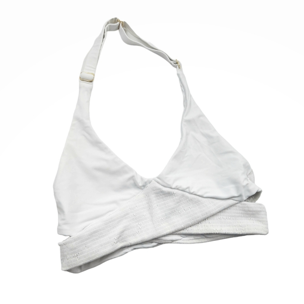 PILYQ White Criss Cross Shirred Halter Bikini Top Sz S